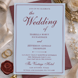 Convites Casamento Clássico Francês Azul e Borgonha Dinheir
