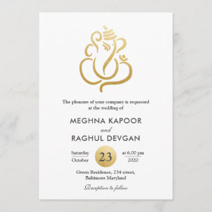 Convites Casamento Clássico Fuax Gold Foil Ganesha/Deus In