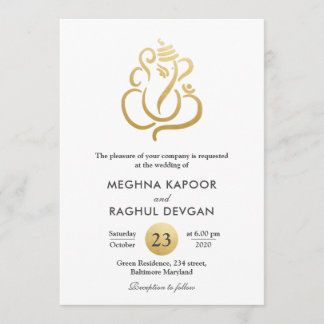 Convites Casamento Clássico Fuax Gold Foil Ganesha/Deus Ind