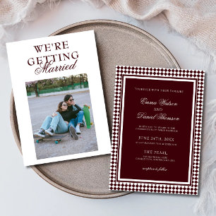 Convites Casamento Clássico Harlequin Bordo Foto Boda