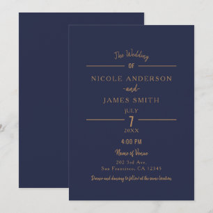 Convites Casamento Clássico Limpo Minimal Chic Azul Naval D