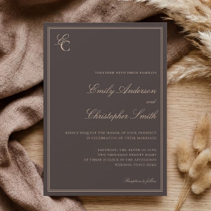 Convites Casamento Clássico Marrom Elegante