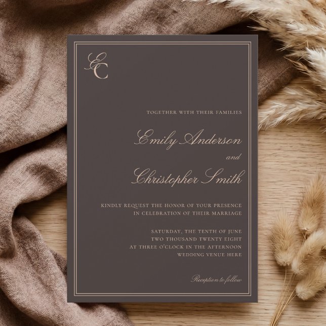 Convites Casamento Clássico Marrom Elegante (Criador carregado)