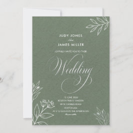 Convites casamento clássico minimal simples rústico verde s