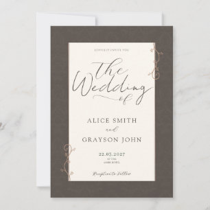 Convites Casamento Clássico Minimalista Floral Rosto Marrom