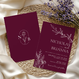 Convites Casamento Clássico Minimalista Moderno Boho Borgon
