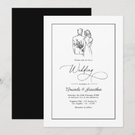 Convites Casamento Clássico Minimalista Preto e Branco