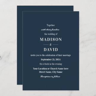 Convites Casamento Clássico Moderno de Marinho Mínimo
