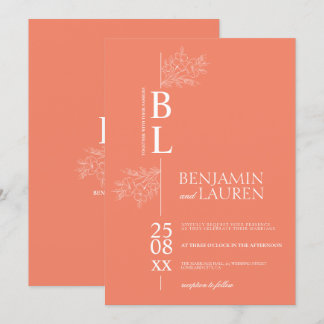 Convites Casamento Clássico Moderno Elegante Floral Coral