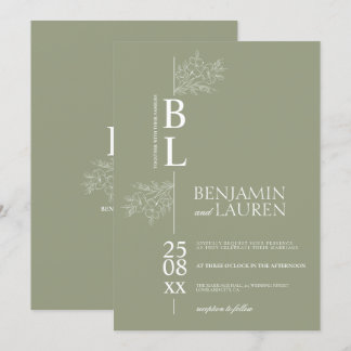 Convites Casamento Clássico Moderno Elegante Floral Sage Ve