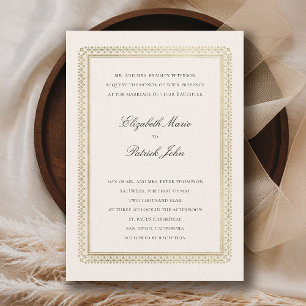 Convites Casamento Clássico Moderno Formal Dourado Lys Ecru