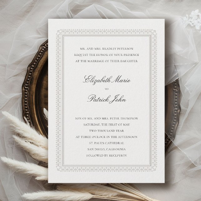Convites Casamento Clássico Moderno Formal Elevado Lys Marf (formal traditional wedding invitation modern classic double frame deco ballroom black tie ivory)