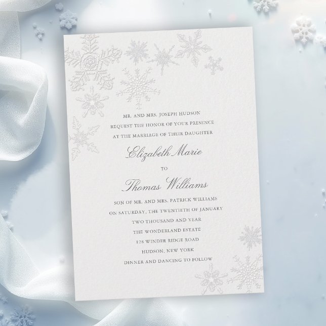 Convites Casamento Clássico Moderno Formal Winter Wonderlan (winter wedding invitation formal modern classic snowflake snow frost wonderland elegant romantic)