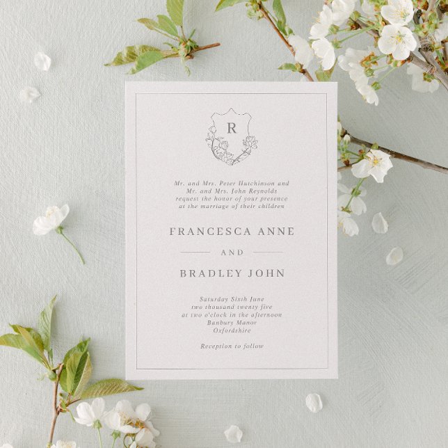 Convites Casamento Clássico Monograma Jasmine Crest (Criador carregado)