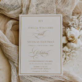 Convites Casamento Clássico Monograma Marfim Dourado