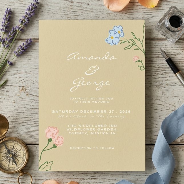 Convites Casamento Clássico Ousado Floral Retro Boho (Criador carregado)