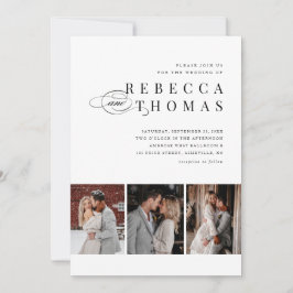 Convites Casamento Clássico Preto e Branco com 3 Fotos 