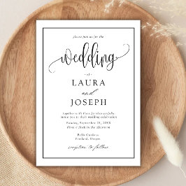 Convites Casamento Clássico Preto e Branco com Letra Elegan