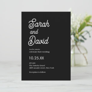 Convites Casamento clássico preto e branco com script de ca