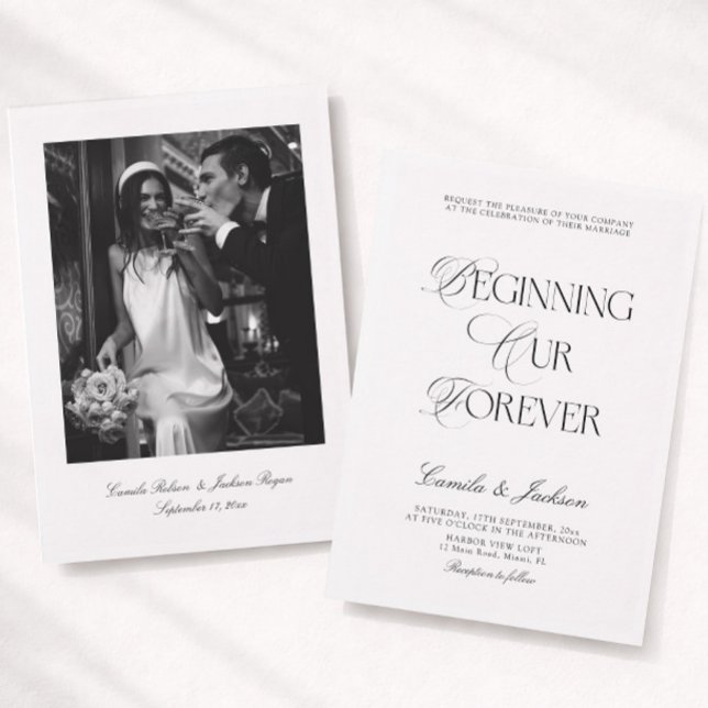 Convites Casamento Clássico Preto e Branco de Família Abast (Criador carregado)