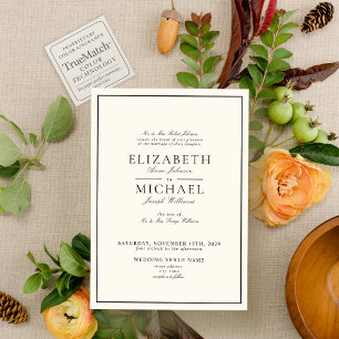 Convites Casamento Clássico Preto e Creme com Letra Elegant