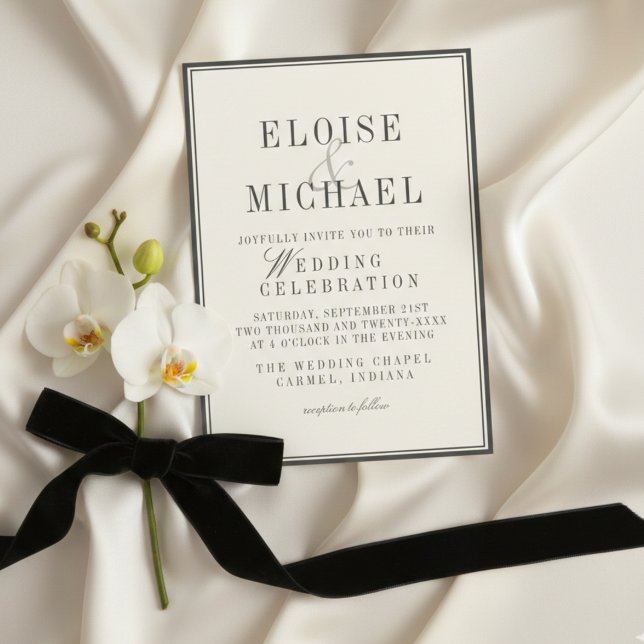 Convites Casamento Clássico Preto e Marfim (Classic Black and Ivory Wedding Invitation)