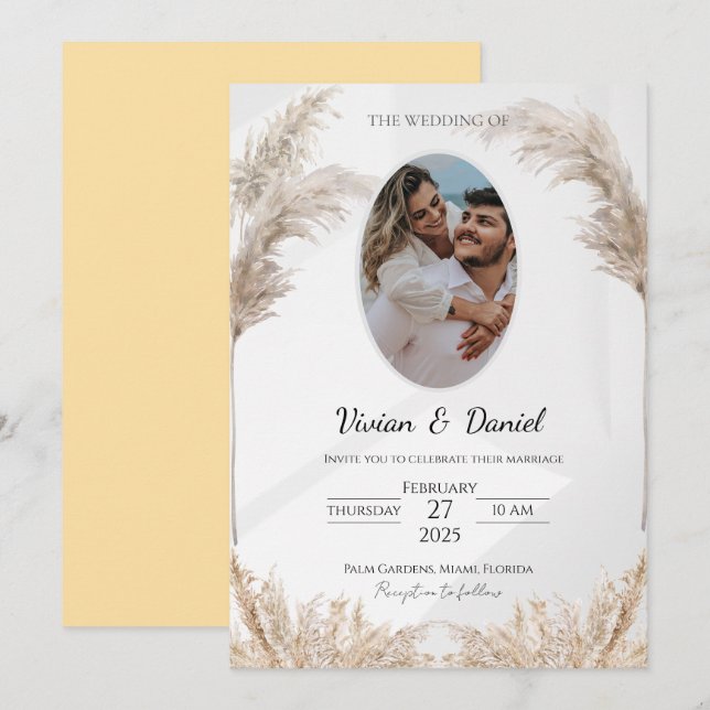 Convites Casamento Clássico Preto e Personalizável Dourado (Frente/Verso)