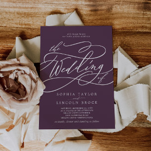 Convites Casamento Clássico Púrpura Simples de ameixa Escur