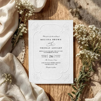 Convites Casamento Clássico Relevo Ornate Elegante Vintage