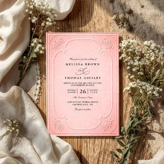 Convites Casamento Clássico Relevo Ornate Elegante Vintage