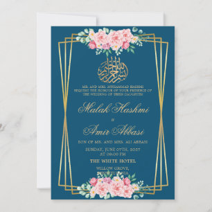 Convites Casamento Clássico Rosa Azul-Muçulmano