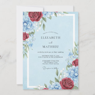 Convites Casamento Clássico Rosa Azul Pálido Borgonha