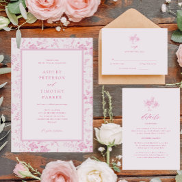 Convites Casamento Clássico Rosa Francês Toile Vitoriano