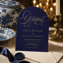 Convites Casamento Clássico Royal Azul Dourado Tudo Em Um