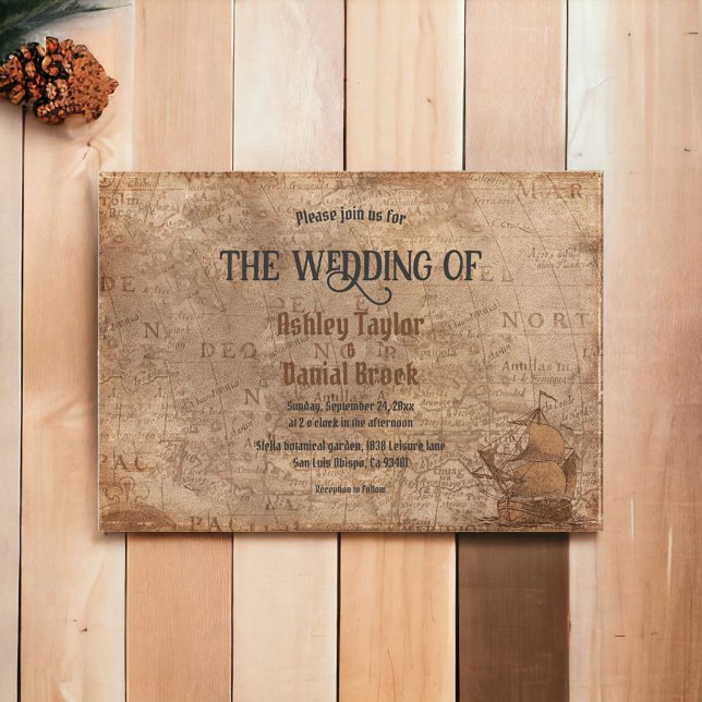 Convites Casamento Clássico Russo do Mapa Vintage Retro (Criador carregado)