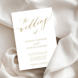 Convites Casamento clássico simples elegante dourado branco