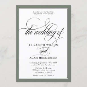 Convites Casamento Clássico Verde-Azeite Elegante e Branco