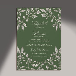 Convites Casamento Clássico Verde-Moderno do Quadro de Folh