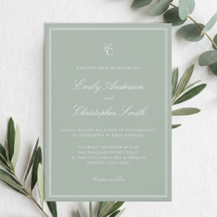 Convites Casamento Clássico Verde Sage Elegante
