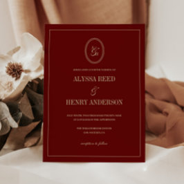 Convites Casamento Clássico Vermelho Vinho Monograma Modern