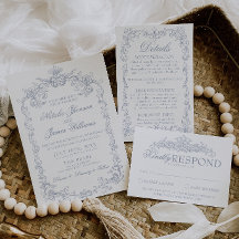 Casamento Clássico Vintage Azul Poeirento com Eleg