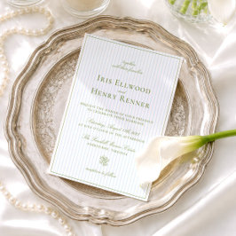 Convites Casamento Clássico Vintage em Verde Sage e Azul