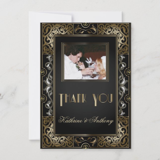 Convites Casamento Clássico Vintage Estilo Gatsby Agradecim (Frente)