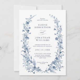 Convites Casamento Clássico Vitoriano Azul Francês Jardim C