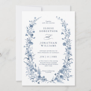 Convites Casamento Clássico Vitoriano Azul Francês Jardim C