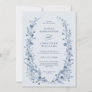 Convites Casamento Clássico Vitoriano Azul Francês Jardim C