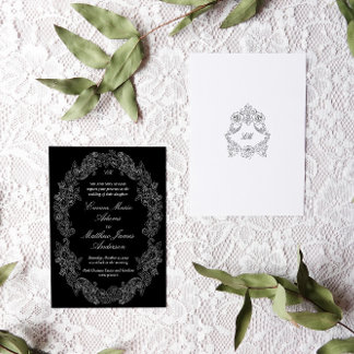 Convites Casamento Clássico Vitoriano Negro e Branco