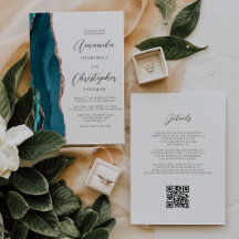 Casamento Código QR Ágata Azul Turquesa Dourado Ro