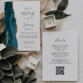 Convites Casamento Código QR Ágata Dourada Verde