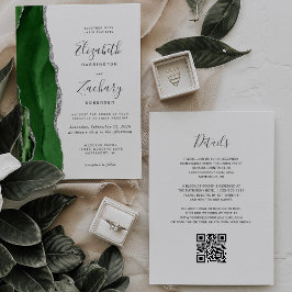 Convites Casamento Código QR Ágata Verde Caçador Prata